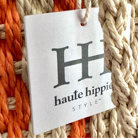 NWT! Haute Hippie Woven Beach Bag Orange Heart - Picture 3 of 7